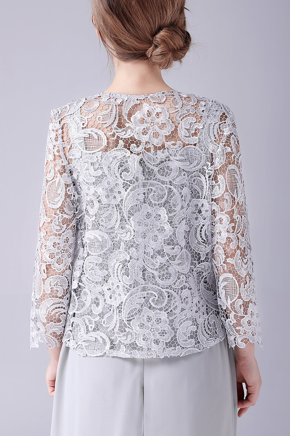 Sølv Chiffon Pant og blonder Top Mor til The Bride Pant Suits