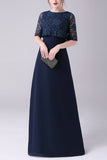 Navy korte ermer A-line Chiffon gulvlengde mor til bruden kjole