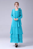 Blå A-Line Scoop Neck Chiffon gulvlengde mor til bruden kjole