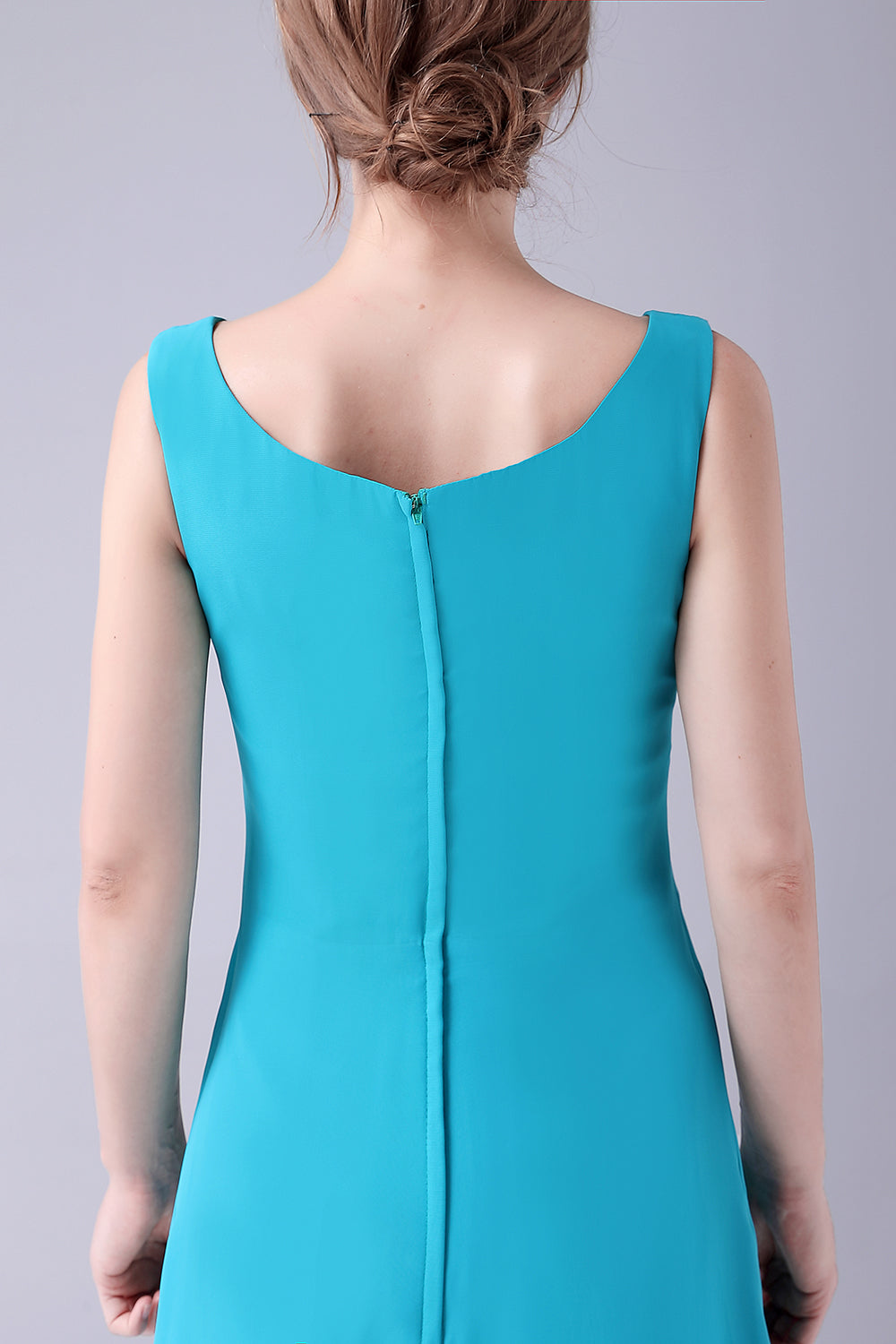 Blå A-Line Scoop Neck Chiffon gulvlengde mor til bruden kjole