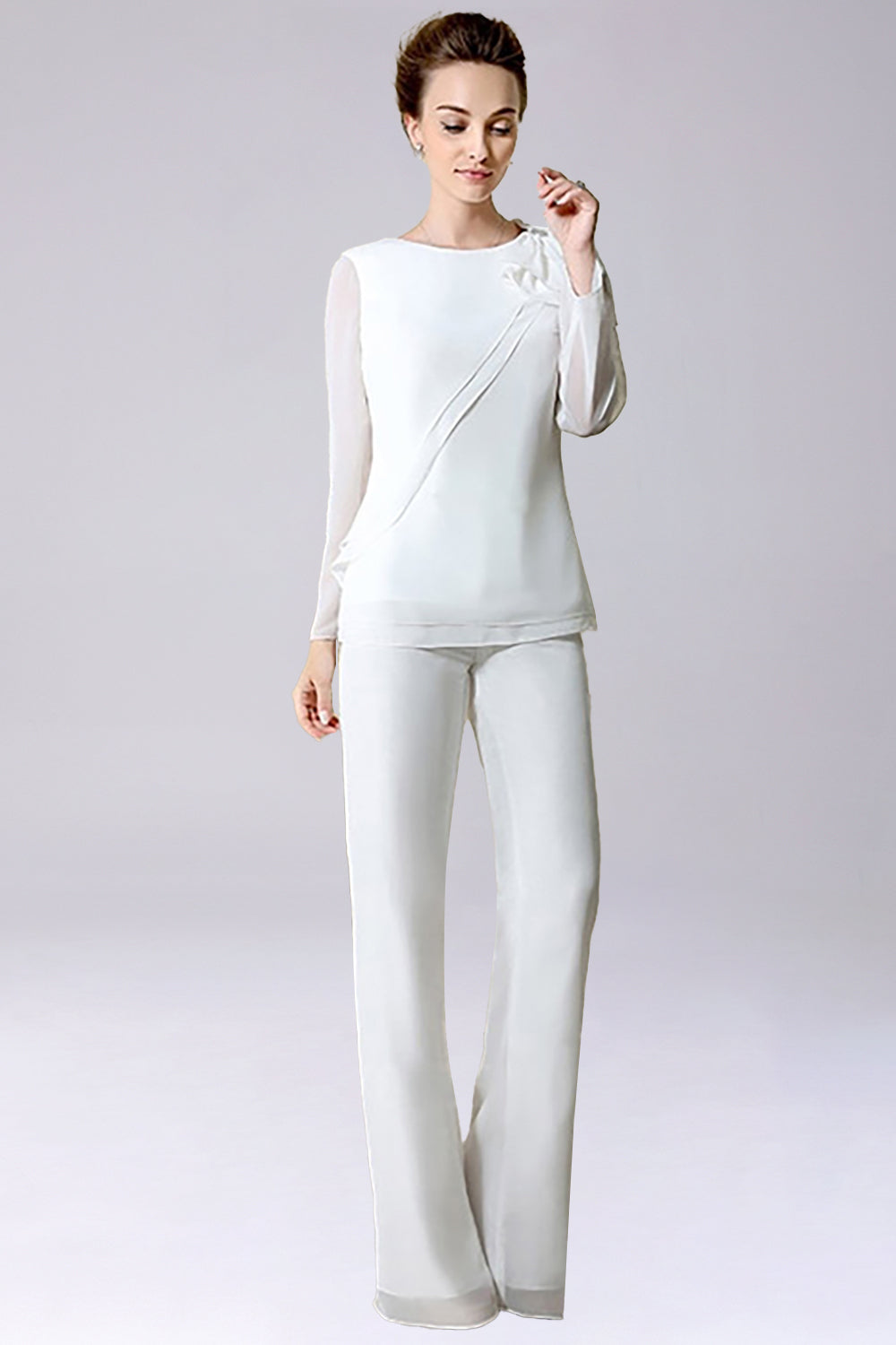 Jumpsuit/buksedress skiller gulvlang chiffon Brudens mor Kjole med sløyfe
