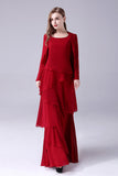 Burgund A-Line Scoop Neck Chiffon gulvlengde mor til bruden kjole