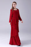 Burgund A-Line Scoop Neck Chiffon gulvlengde mor til bruden kjole