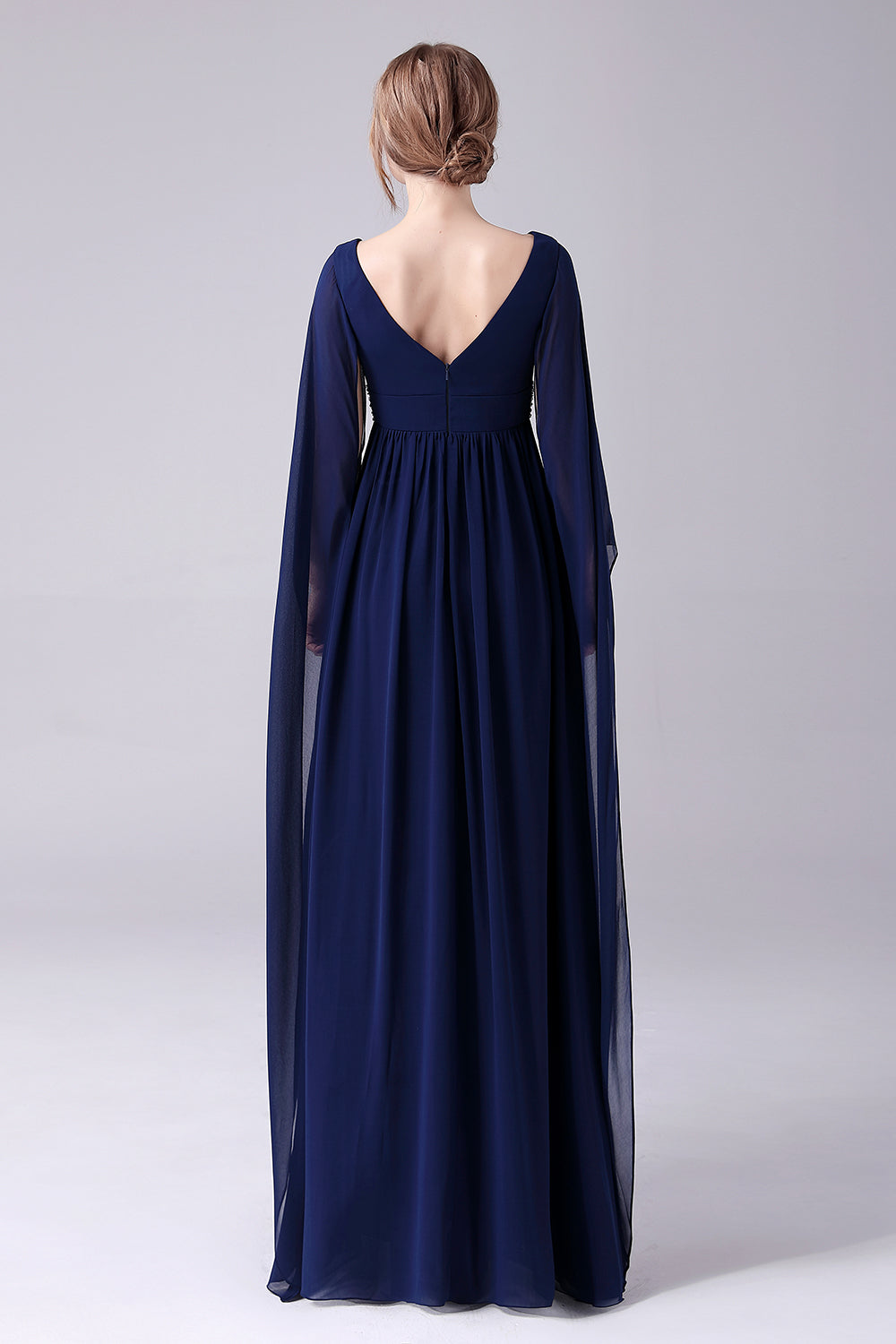 Navy A-Line V-Neck Chiffon gulvlengde mor til bruden kjole med plissert