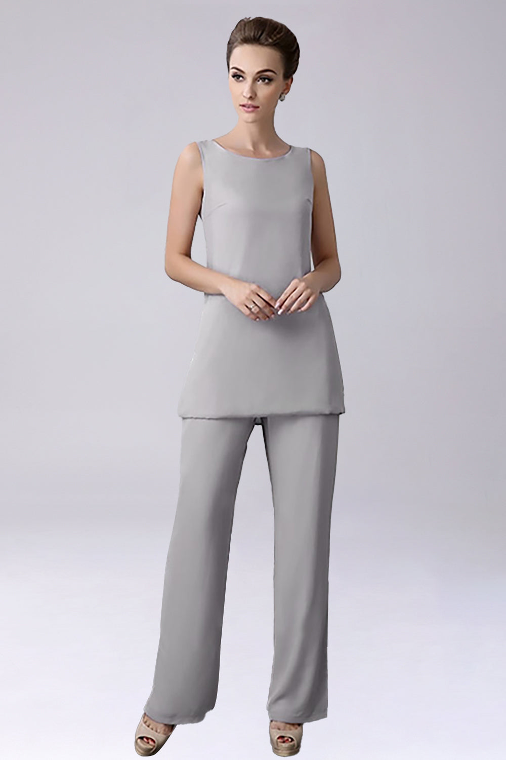 Sliver jumpsuit/buksedress skiller gulvlang chiffon mor til brudekjolen