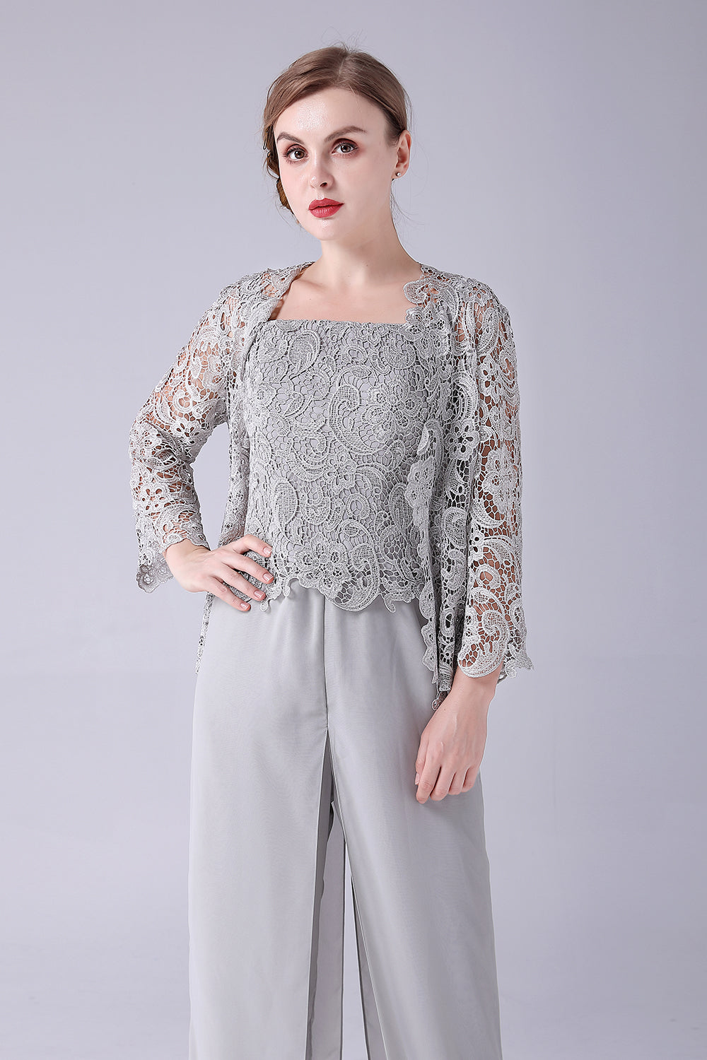 Sliver jumpsuit / buksedress skiller blonder chiffon mor til bruden kjole