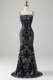 Sparkly Navy Spaghetti stropper Mermaid Prom kjole