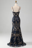 Sparkly Navy Spaghetti stropper Mermaid Prom kjole