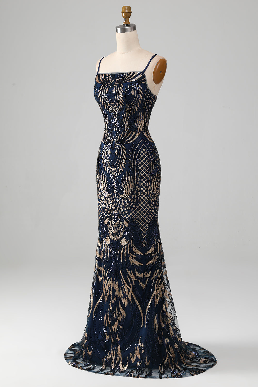 Sparkly Navy Spaghetti stropper Mermaid Prom kjole