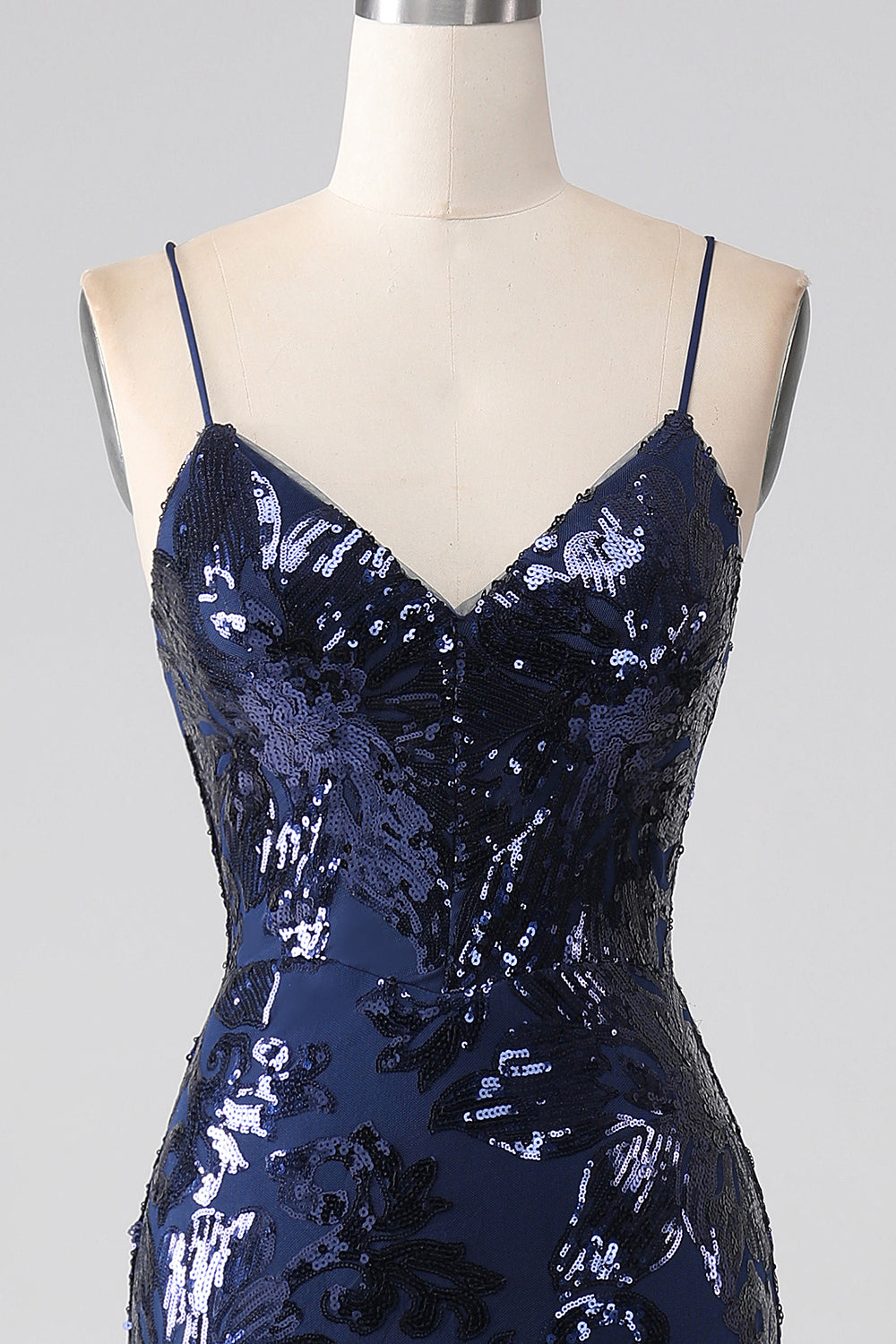 Glitrende Sequin Mermaid Spaghetti Strap Prom Kjole med Slit