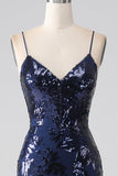 Glitrende Sequin Mermaid Spaghetti Strap Prom Kjole med Slit