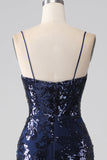Glitrende Sequin Mermaid Spaghetti Strap Prom Kjole med Slit