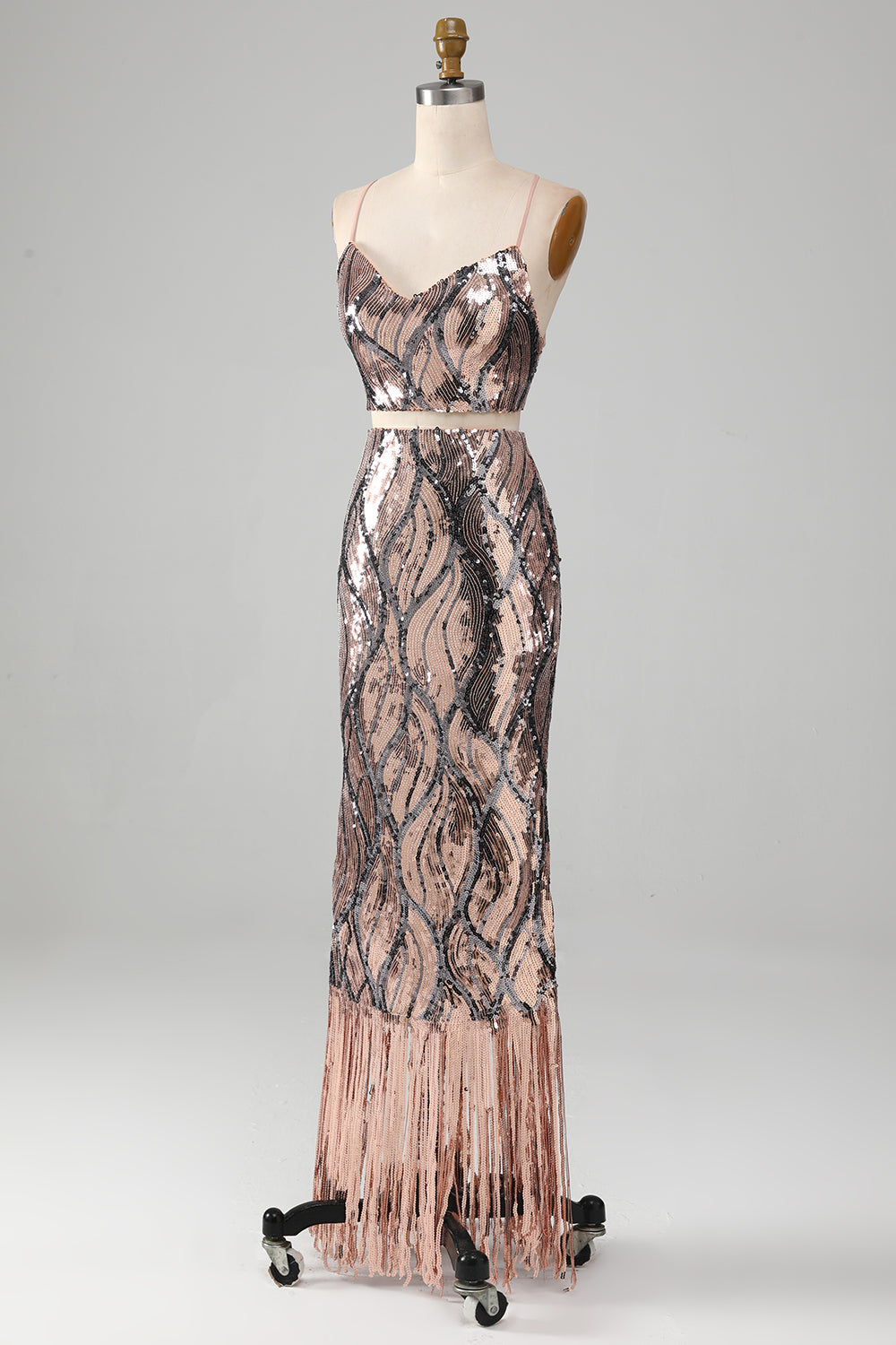 Sparkly Two-piece Sheath Prom Dress med frynser