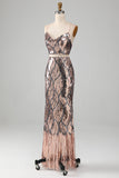 Sparkly Two-piece Sheath Prom Dress med frynser