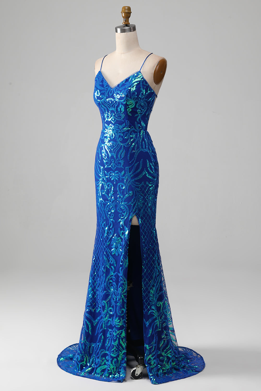 Royal Blue Mermaid Sparkly Prom Dress med Slit