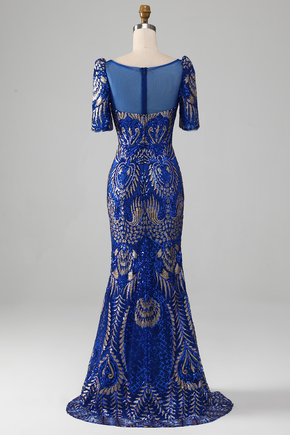 Mermaid Royal Blue Sparkly Prom kjole med korte ermer