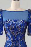 Mermaid Royal Blue Sparkly Prom kjole med korte ermer