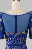 Mermaid Royal Blue Sparkly Prom kjole med korte ermer
