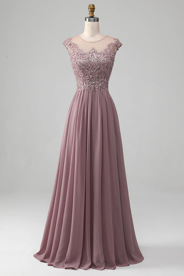 A-Line Beaded Blush Prom kjole