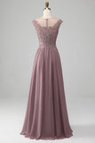 A-Line Beaded Blush Prom kjole