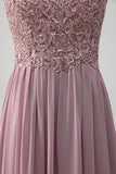 Dusk A-line Beaded Chiffon Round Neck Maxi Mor til bruden kjole