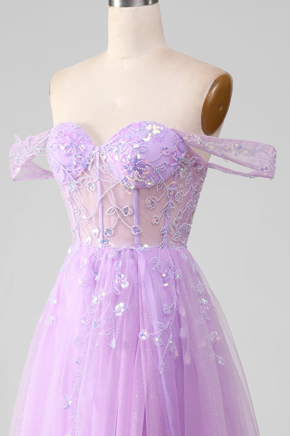 Lavendel A Line Tylle Off the Shoulder Prom Dress med Slit