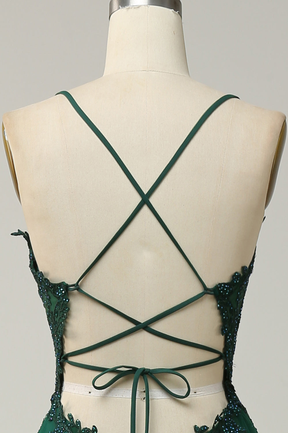 A Line Spaghetti Straps Dark Green Long Prom kjole med Criss Cross Back