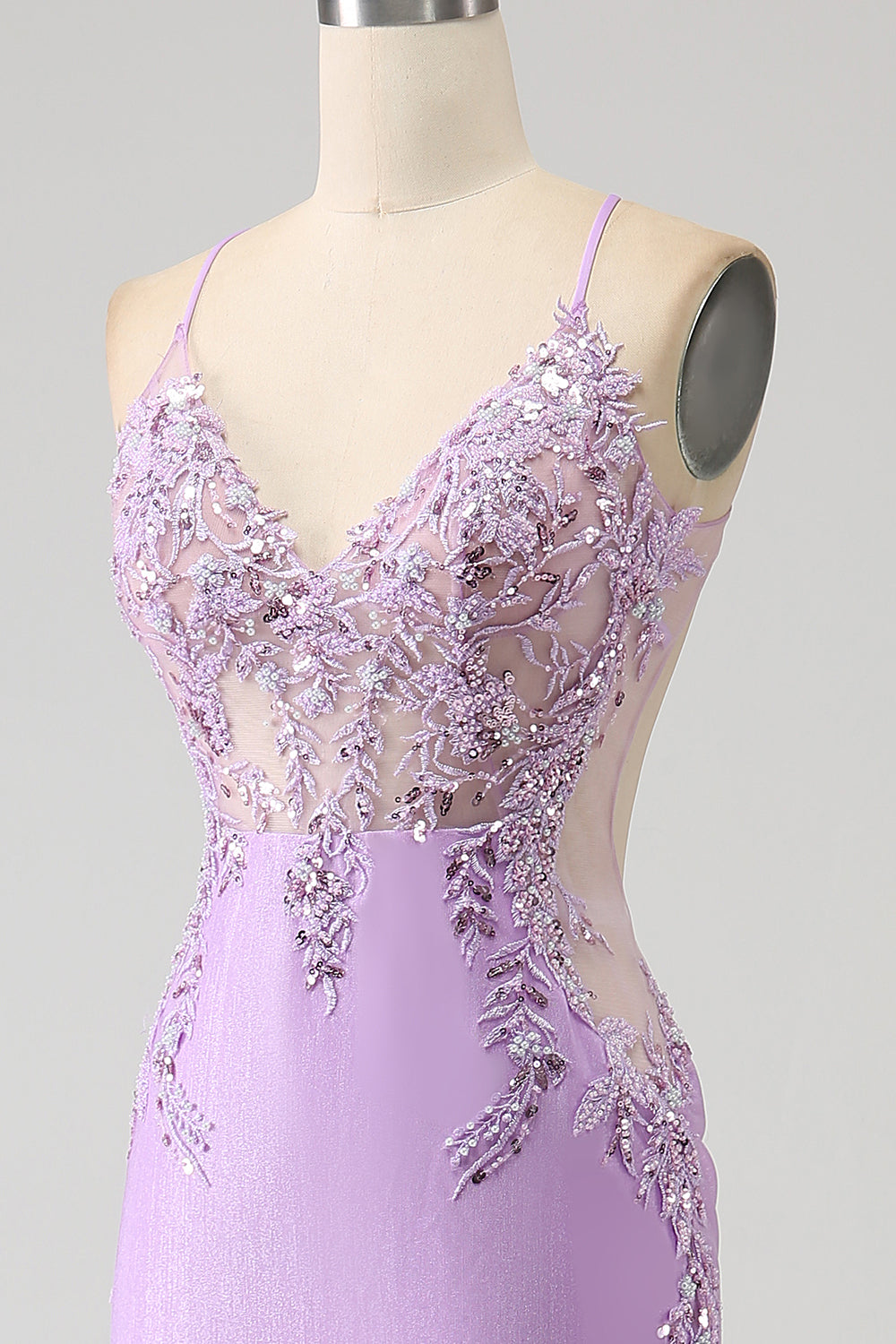 Trendy Mermaid Spaghetti stropper Lilac Long Prom Kjole med Appliques Beading