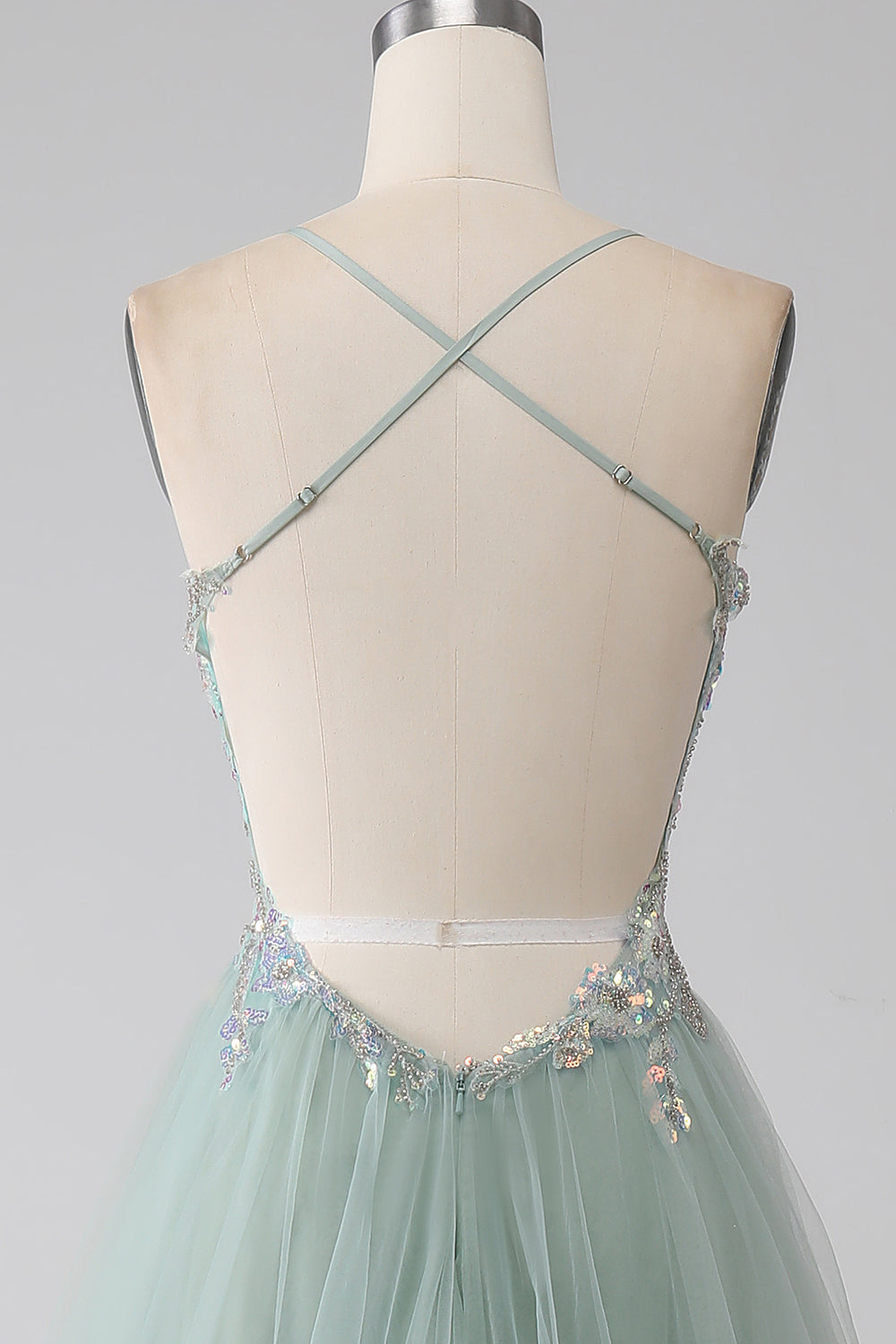 A-Line Beaded Light Green Prom Dress med Slit