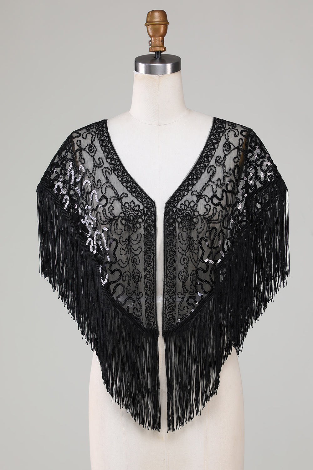 Black Sequins Glitter 1920-tallet Kappe med frynser
