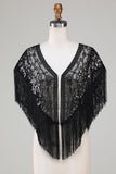 Black Sequins Glitter 1920-tallet Kappe med frynser