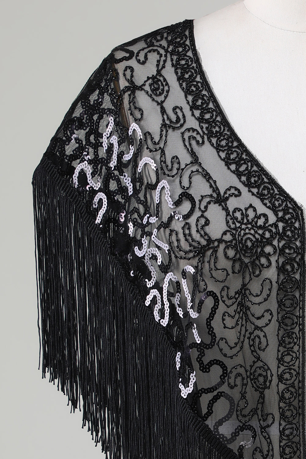 Black Sequins Glitter 1920-tallet Kappe med frynser