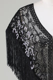 Black Sequins Glitter 1920-tallet Kappe med frynser