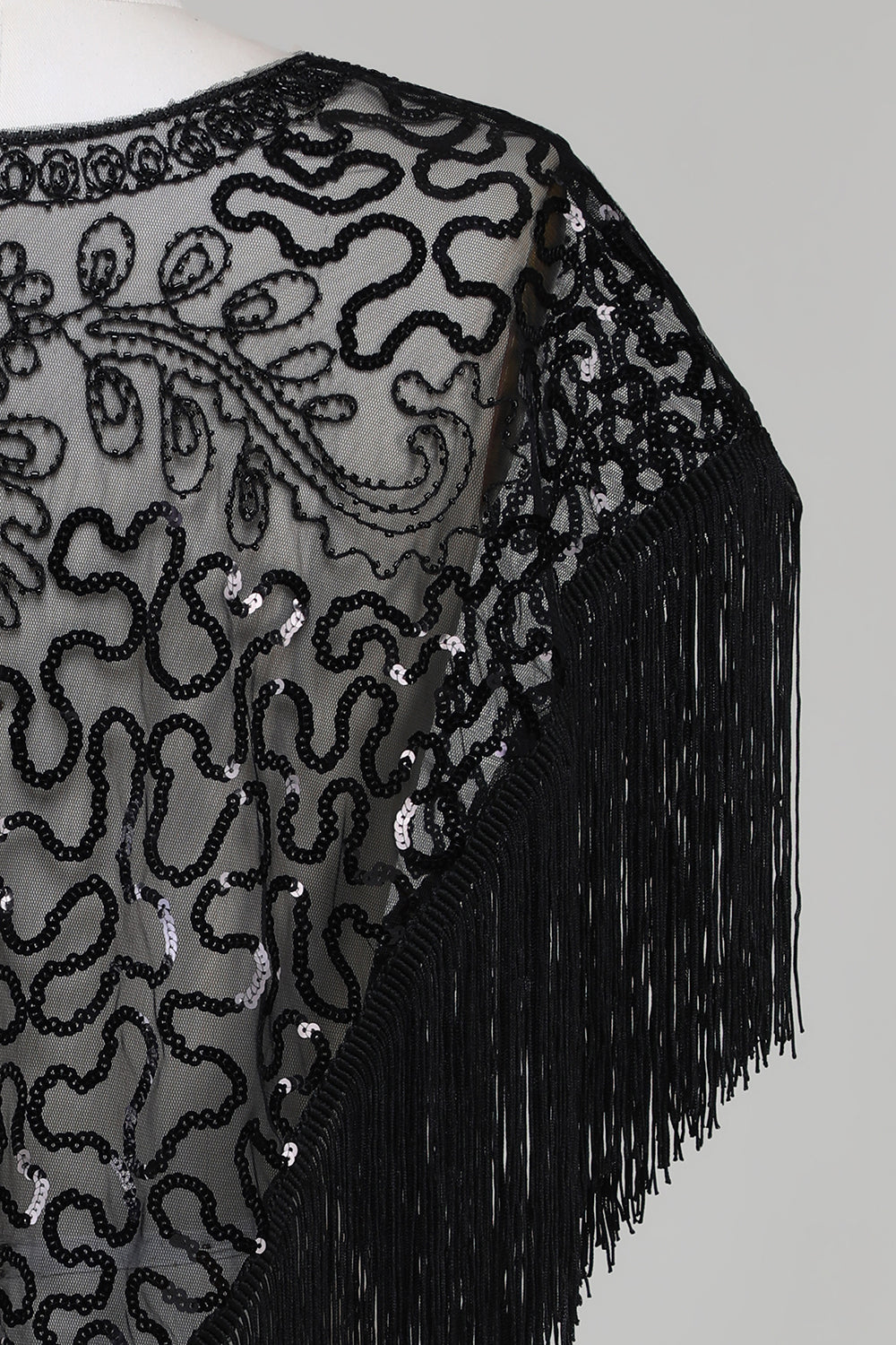 Black Sequins Glitter 1920-tallet Kappe med frynser