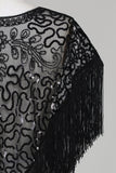 Black Sequins Glitter 1920-tallet Kappe med frynser