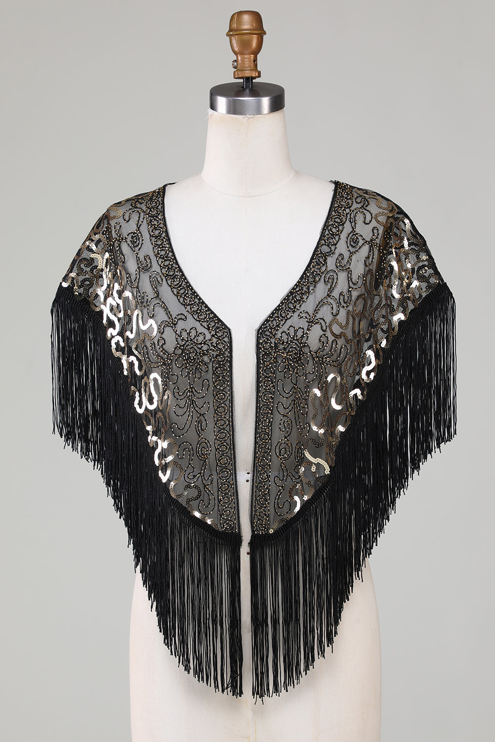 Black Sequins Glitter 1920-tallet Kappe med frynser