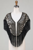 Black Sequins Glitter 1920-tallet Kappe med frynser