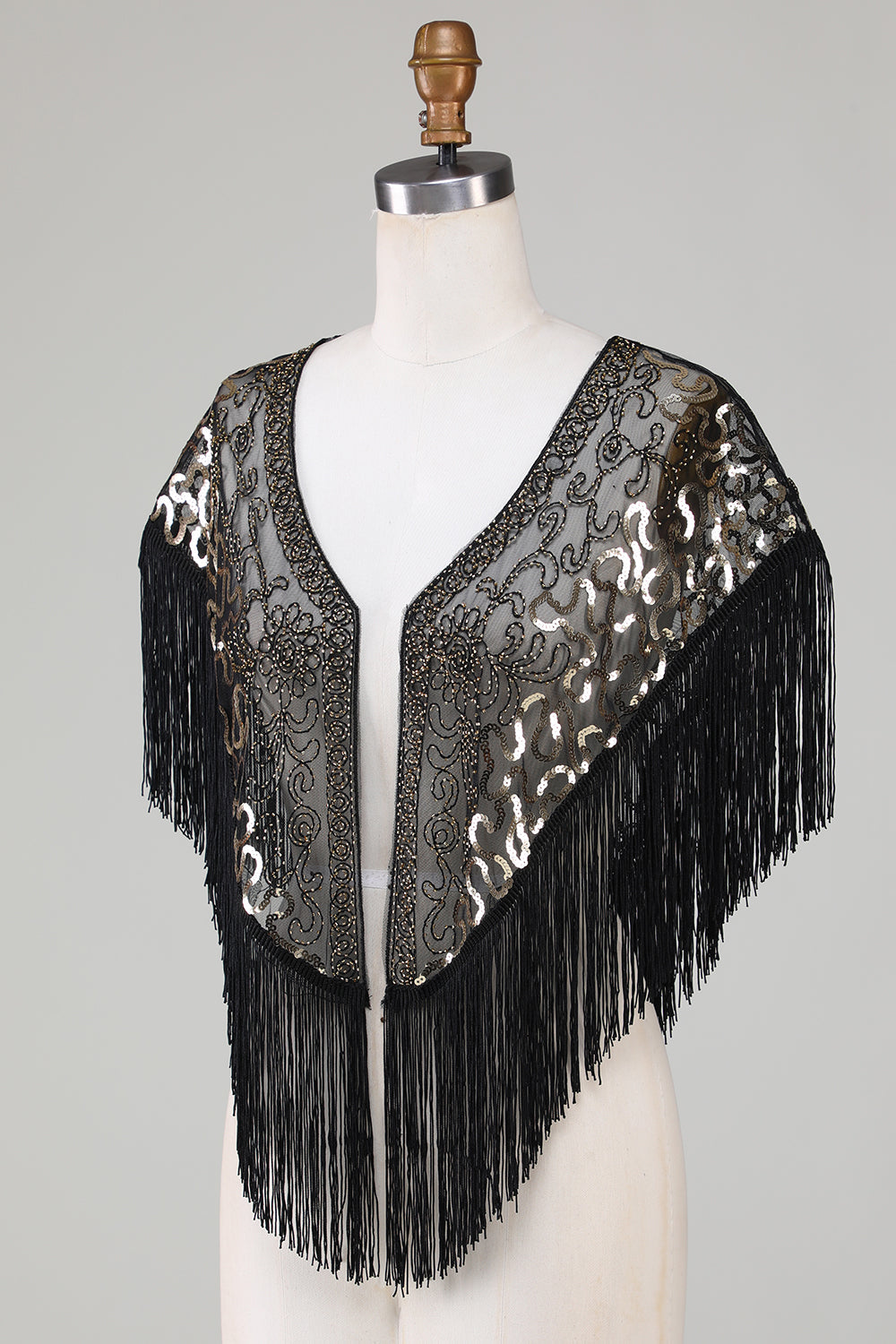 Black Sequins Glitter 1920-tallet Kappe med frynser