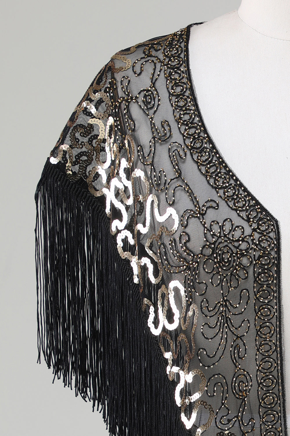 Black Sequins Glitter 1920-tallet Kappe med frynser