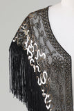 Black Sequins Glitter 1920-tallet Kappe med frynser