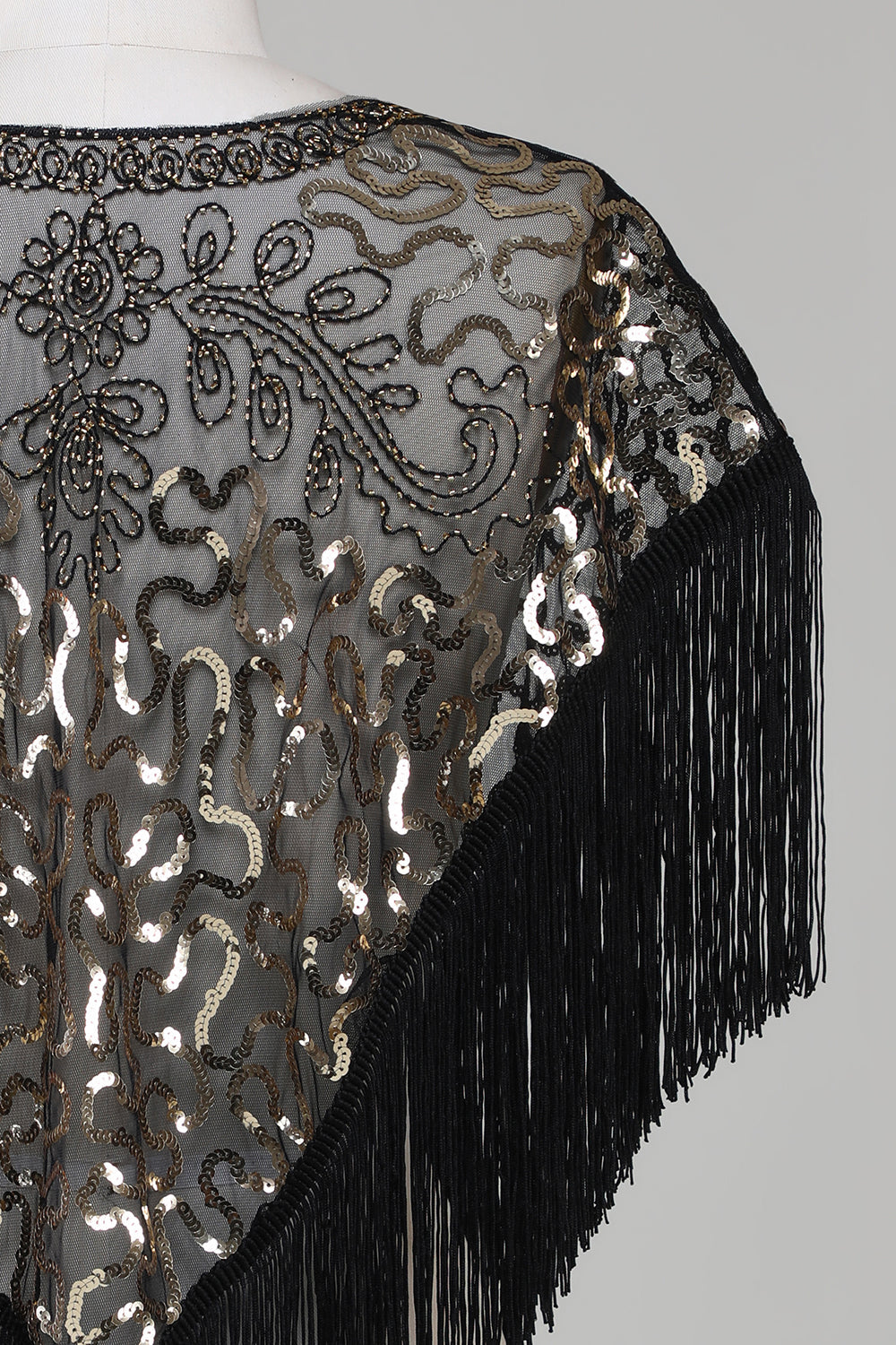 Black Sequins Glitter 1920-tallet Kappe med frynser