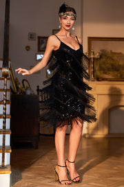 Svart brølende 20-talls Gatsby frynset flapperkjole