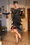 Black Beaded Gatsby frynset flapper kjole