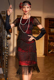 Black Beaded Gatsby frynset flapper kjole