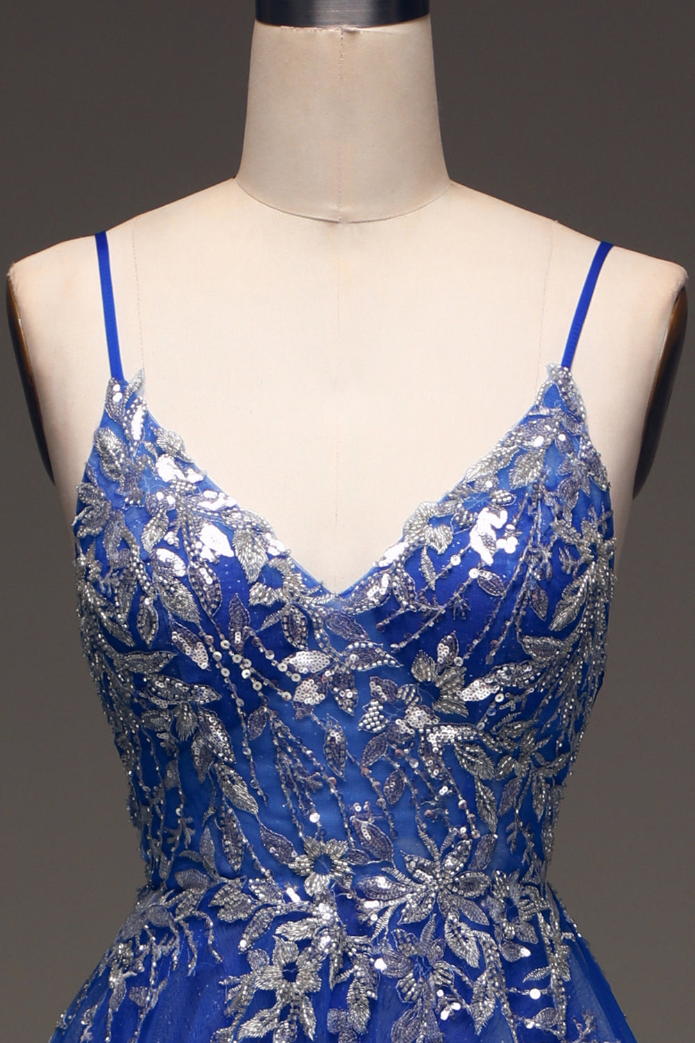 A-Line paljetter Royal Blue Prom kjole med applikasjoner