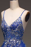 A-Line paljetter Royal Blue Prom kjole med applikasjoner