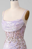 Lilac Sparkly Spaghetti stropper Mermaid Prom kjole med Slit