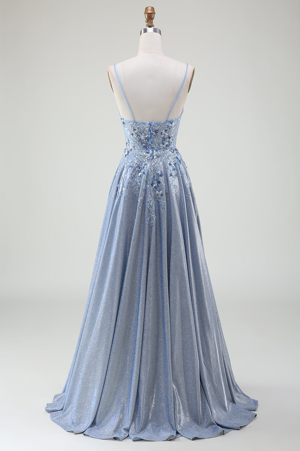 Glitter A-Line Spaghetti stropper Grå Blå Prom Dress