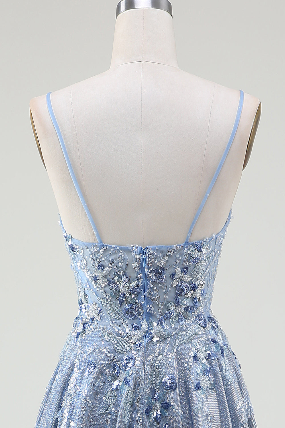 Glitter A-Line Spaghetti stropper Grå Blå Prom Dress