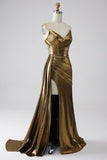 Sparkly Mermaid Golden Long Prom Dress med Slit